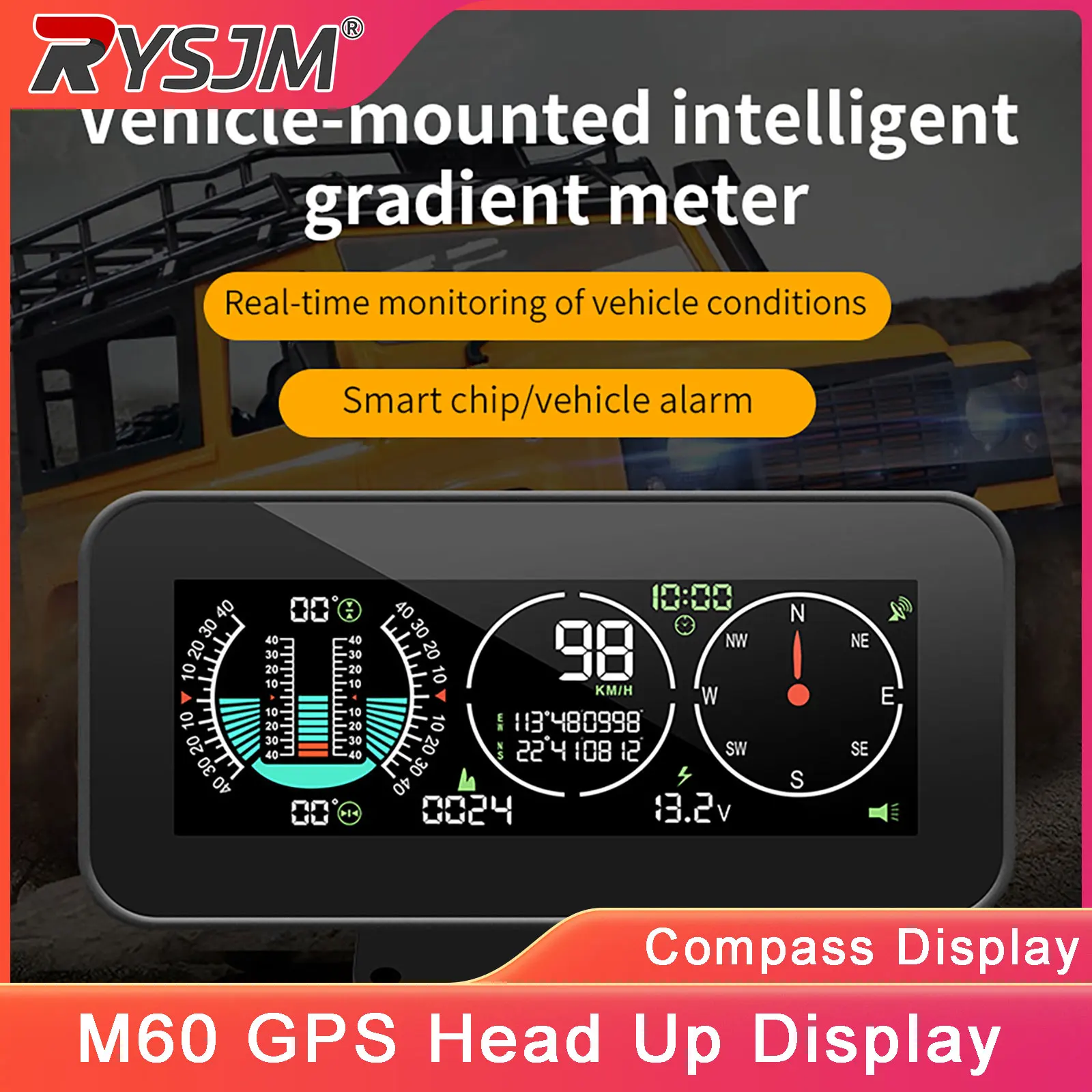 M60 GPS HD Head Up Display LCD Roll Pitch Angle Display Auto Compass Car Speedometer Off Road Accessories
