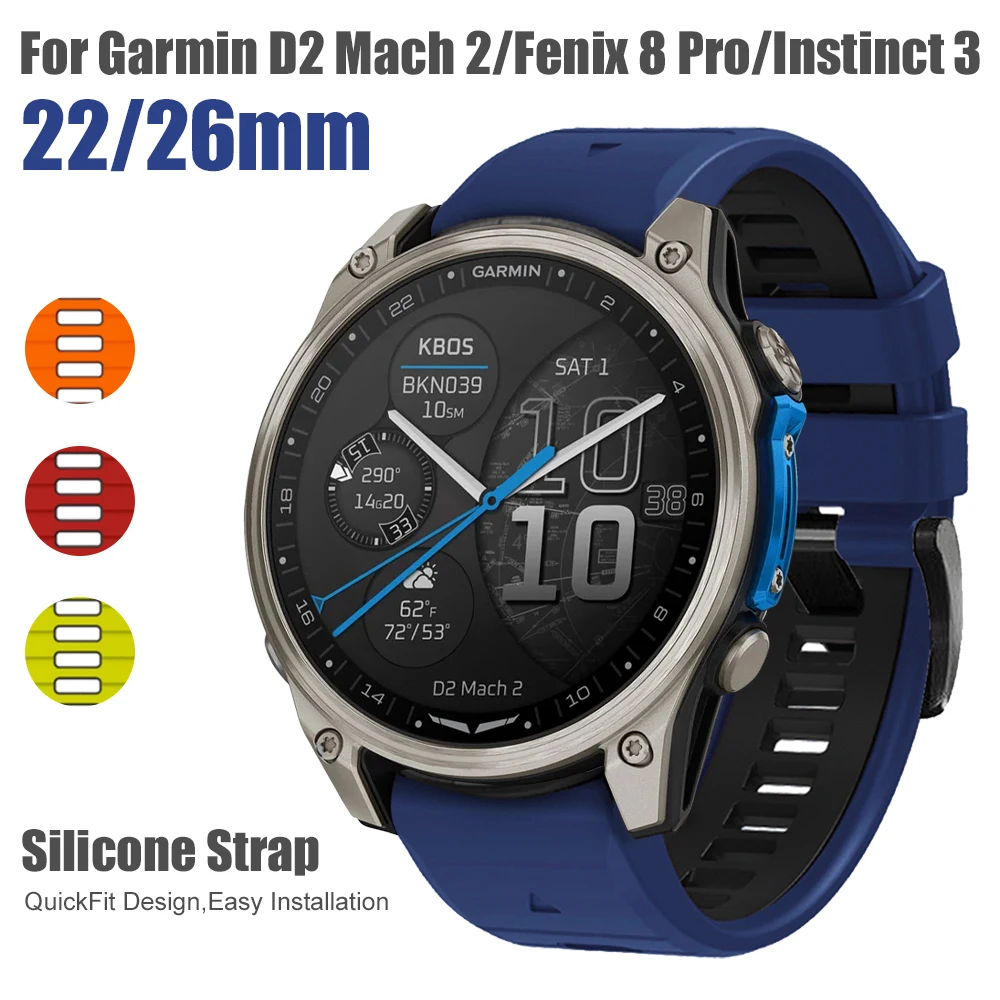 Zweifarbiges QuickFit 22/26 mm Silikonarmband für Garmin D2 Mach 2/Fenix 8 Pro 8 7X Pro/Instinct 3 2X/Tactix 8 Ersatzarmband