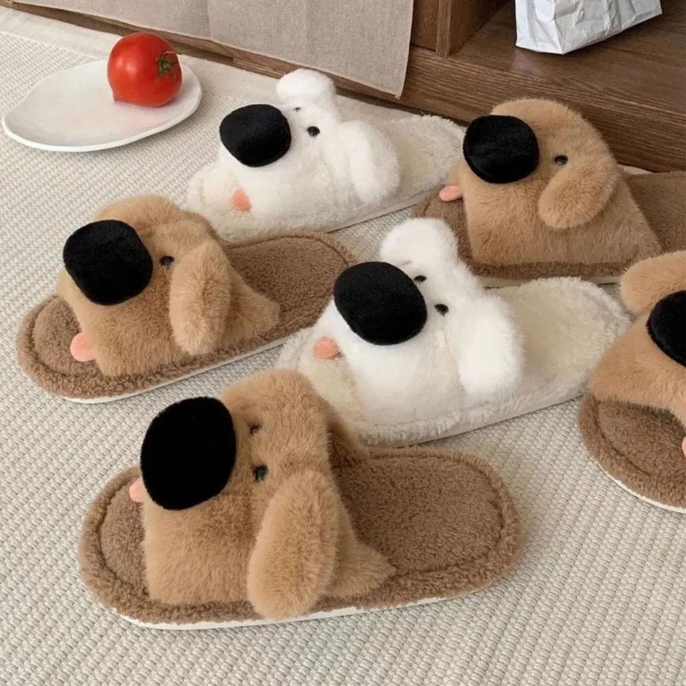 عارضة آذان طويلة الكلب النعال الشتاء لينة الكرتون فروي النعال رشاقته الدافئة المضادة للانزلاق المنزل أحذية قطنية النساء #5