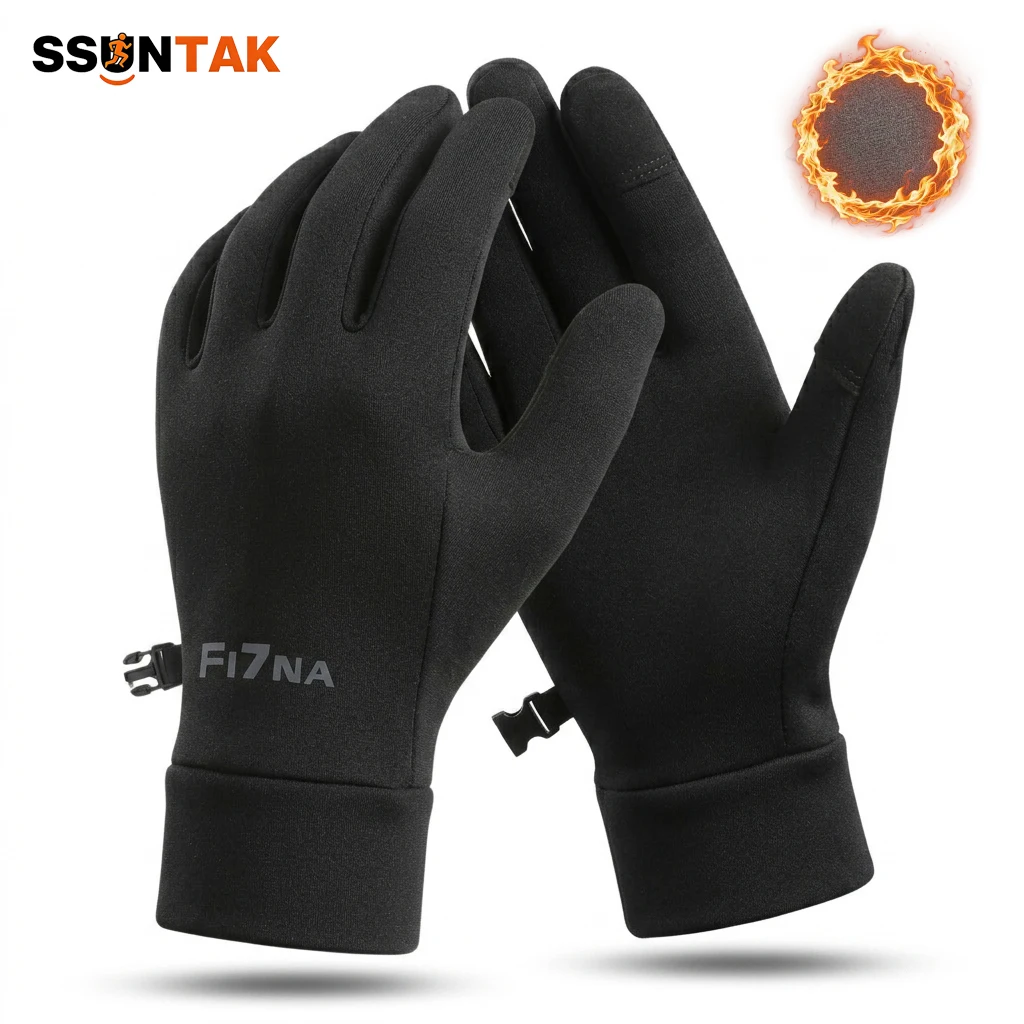 SSUNTAK Winter Running Gloves Men Women Touch Screen Fleece Lined Windproof Warm Cycling Sports Gloves Outdoor Driving Anti‑slip