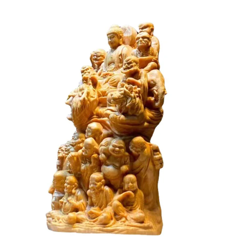 DSA cliff cypress wood carving  statue subduing the dragon and subduing the tiger Venerable character decoration home decoration