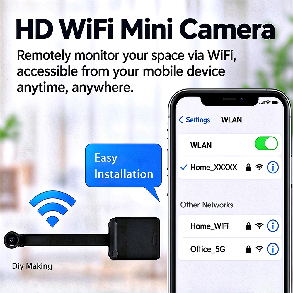 HD Mini Portable WiFi Camera Motion Detection DIY Home Security Camera Real-Time Viewing through App Compact Surveillance Device