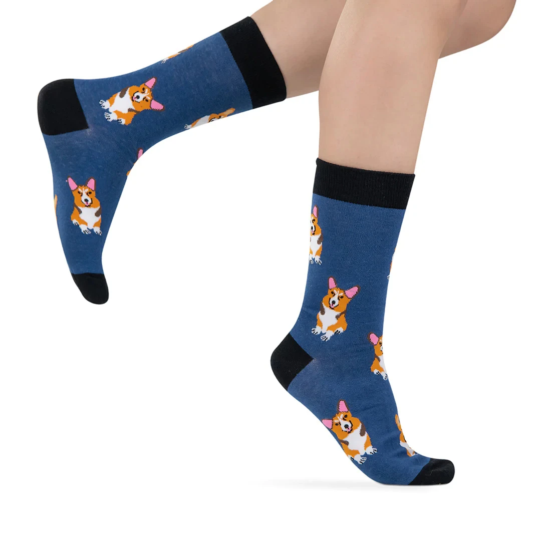 1 Pair Unisex Lovely Corgi Pattern Novelty Funny Comfy Mid Tube Socks Suit In All Seasons For Daily Street image 6