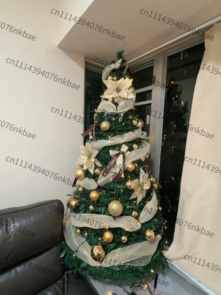Portable Foldable Flocked Christmas Tree, Expandable Dense PVC Xmas Tree with Stand, Large Realistic Holiday Home Decoration