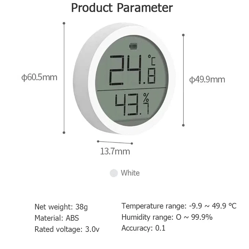 Qingping Bluetooth-compatible Thermometer Hygrometer Temperature and Humidity Sensor Data Storage LCD Ink Screen Lite Edition