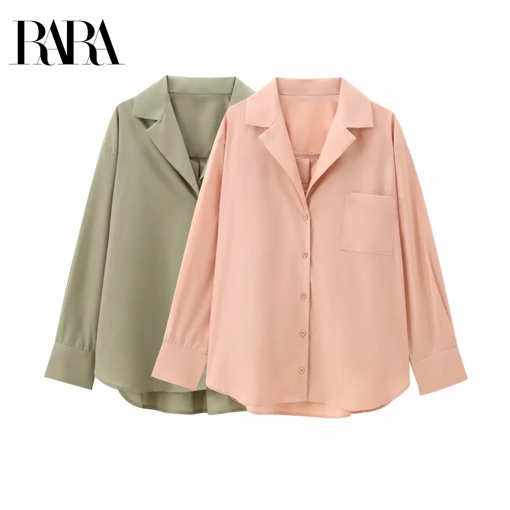 

2024 RARA pocket lapel long-sleeved single-breasted solid color loose casual shirt winter new women's clothing