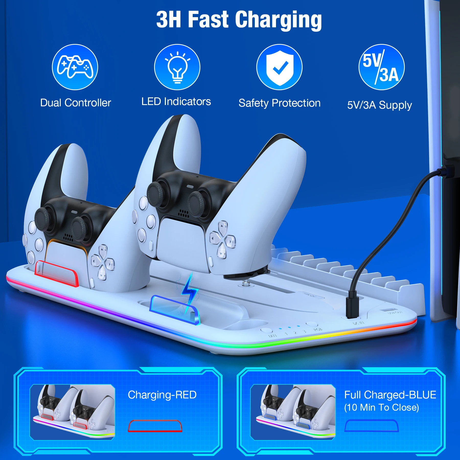 Voor PS5 Slim Cooling Stand met RGB Licht Fan Voor PS5 Console Disc & Digitale Edities PS5 Controller Dual Controller Opladen Dock
