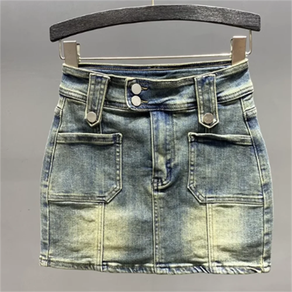 

Vintage blue denim skirt female girls new high-waisted fashion sexy skirt