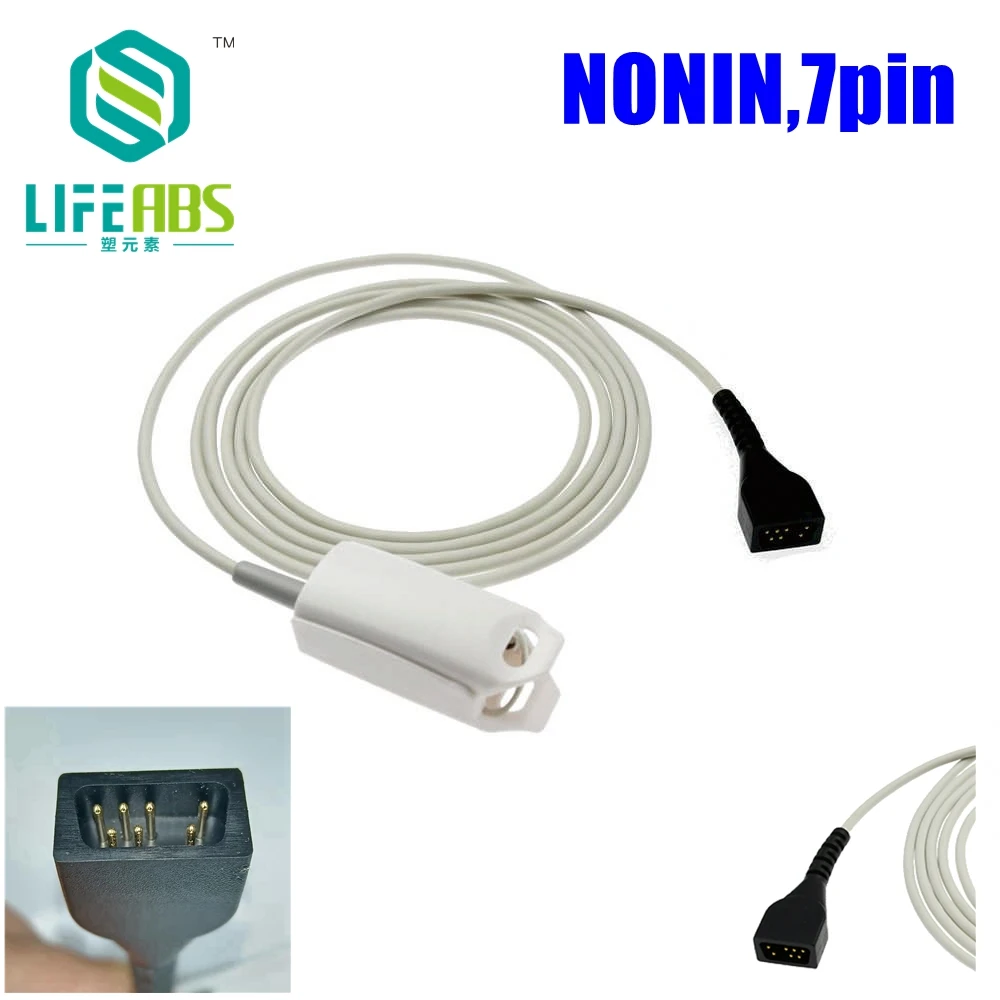 for Nonin,7pin Patient Monitor Child Finger Clip Ear Clip Silicone Long Cable Reusable Separated Oxygen Spo2 Sensor