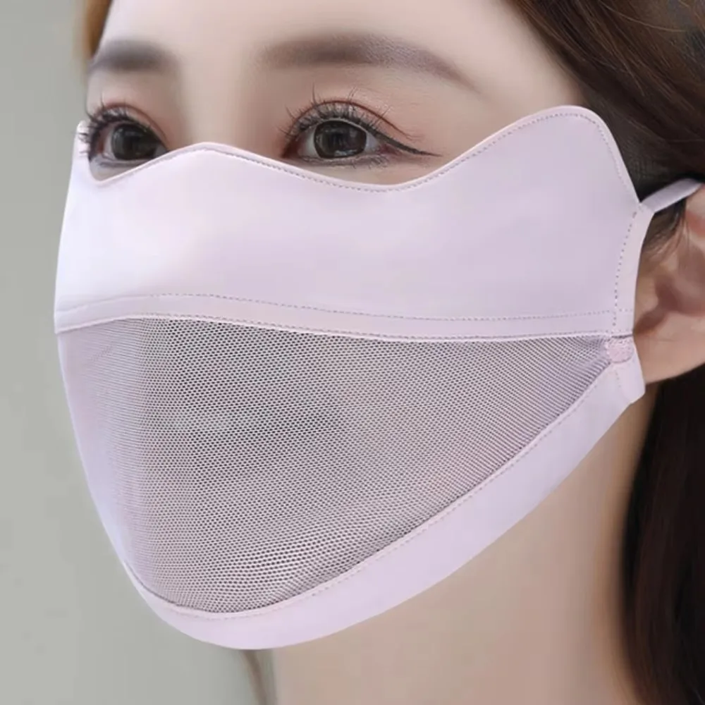 Nueva mascarilla facial de seda de hielo de malla, bufanda facial con protección UV de Color sólido, velo protector solar elástico Anti-uv, pesca
