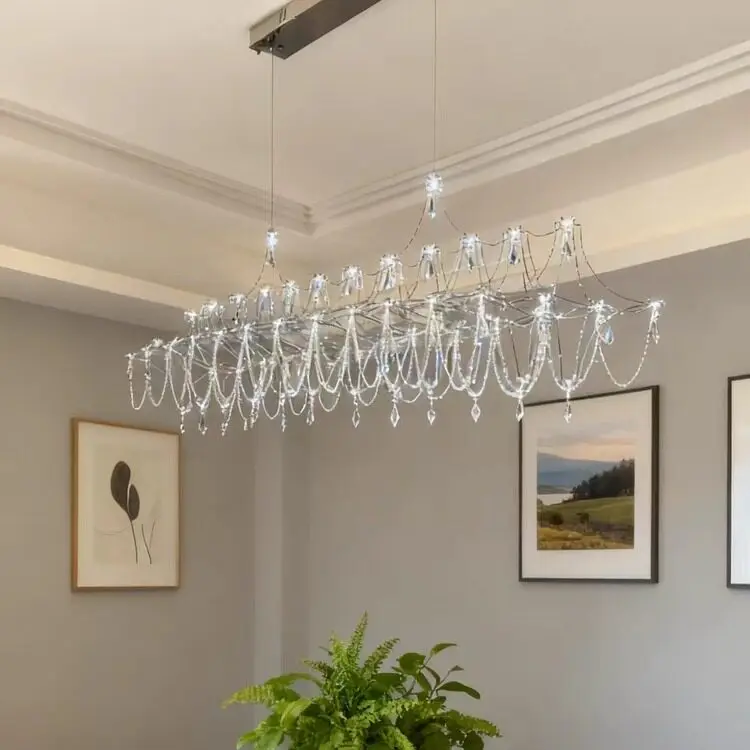 Luminária Pendente de Cristal de Luxo Francesa para Restaurante, Modelo Céu Estrelado, para Sala Modelo de Vila, Balcão de Bar de Restaurante, Recepção, Luminária de Tira Longa