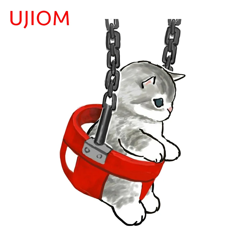 UJIOM 13cm Cute Cartoon Cat To Swing Wall Stickers Funny Interesting Vinyl Air Conditioner Laptop Decal Kids Room Mural