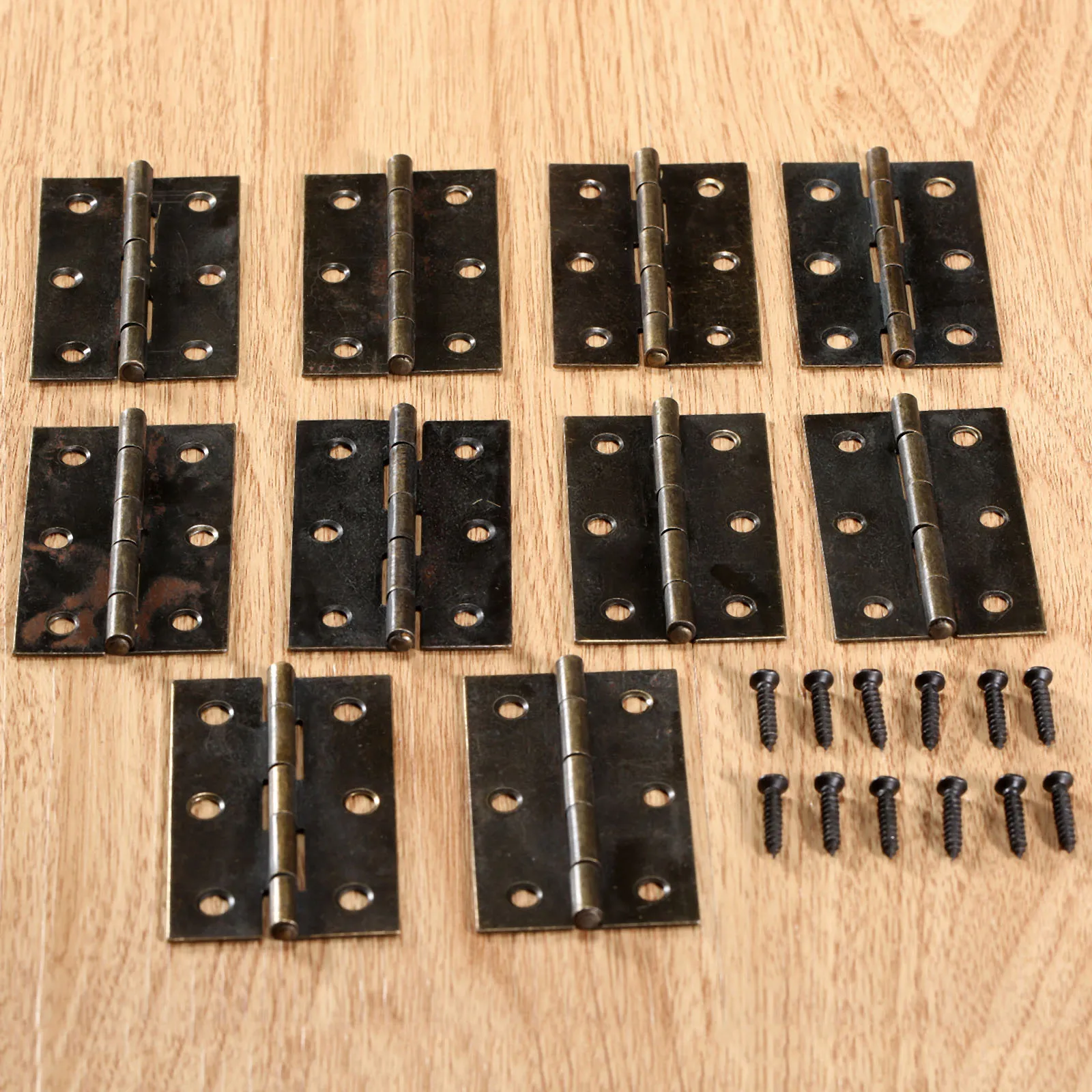 10pcs Antique Brass Box Hinges Cabinet Drawer Wooden Jewelry Box Chest Decorative Furniture Hinges with 60pcs Screws 60x37mm