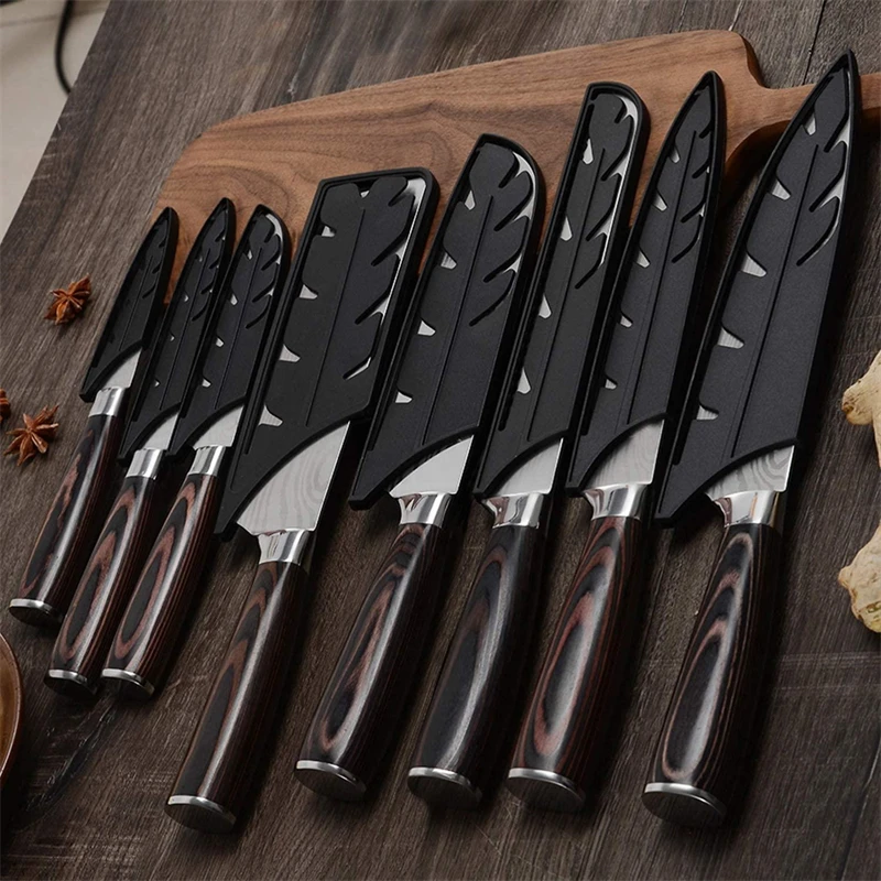 Kitchen Knives 7CR17 440C Stainless Steel Knife Laser Damascus Pattern Japanese Santoku Cleaver Slicing Utility Chef Knife Set