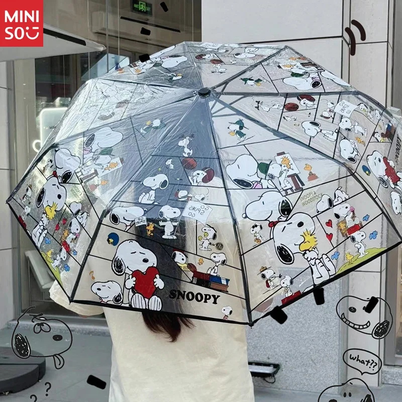 

Snoopy Transparent Umbrella - Automatic Tri-Fold Plastic, Cute Cartoon Trendy, Foldable for Kids & Adults