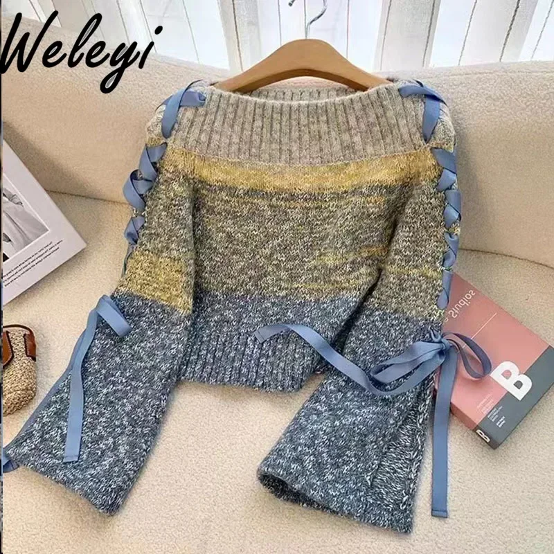 Women's Color Matching Striped Sweater Autumn and Winter 2024 New Fashion Korean Style Long Sleeve Pullover Knitted Sweaters