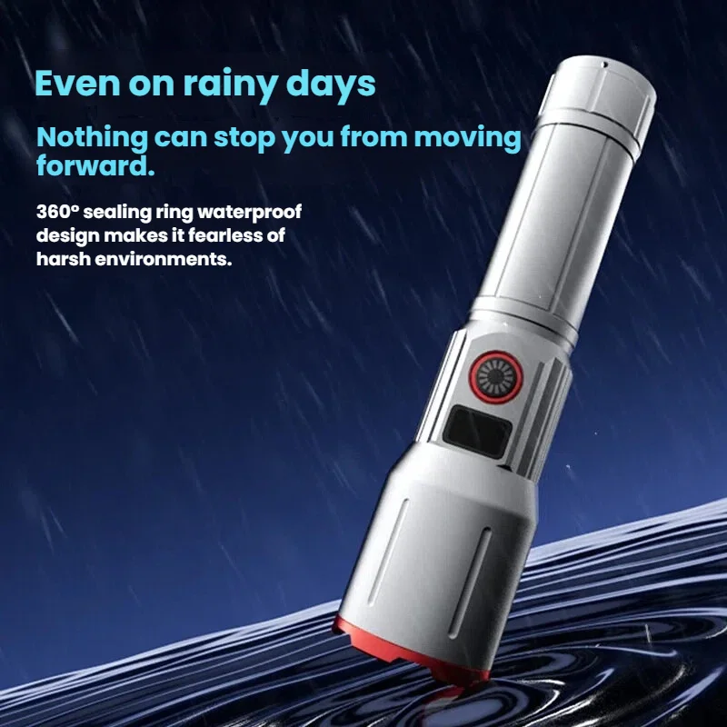 Strong Light LED Flashlight Type-C Charging Zoom Digital Display Waterproof Torch Outdoor Camping Night Fishing Lantern