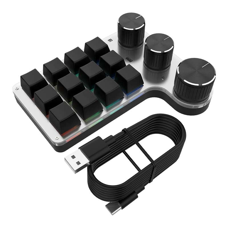 

Горячая программируемая механическая клавиатура DIY RGB 12 клавиш 3 ручки пользовательская макро клавиатура