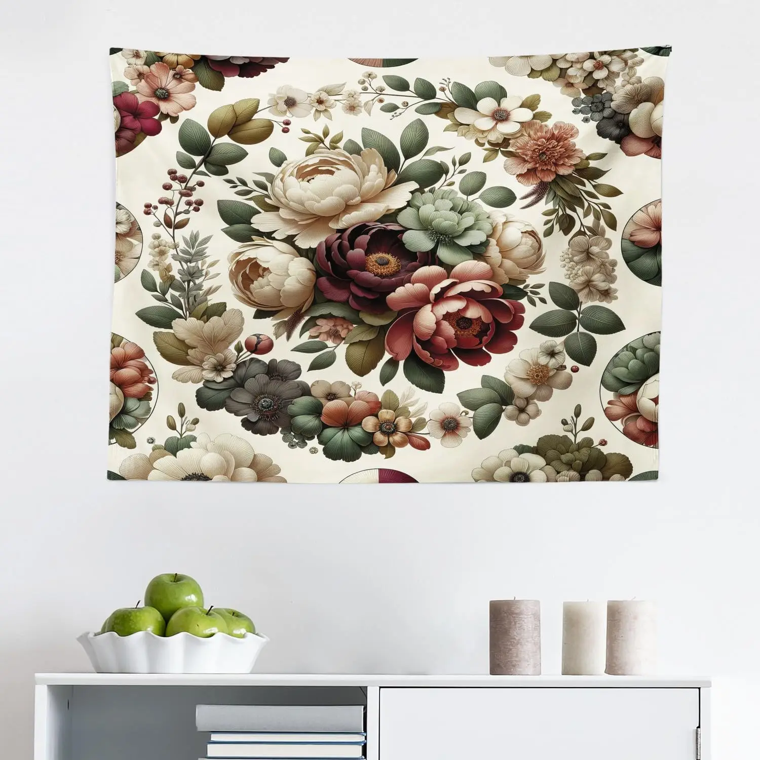 Vintage Floral Bouquet Wall Tapestry 2D Flat Print Boho Decor Nature Art Classic Design Home Interior Hanging