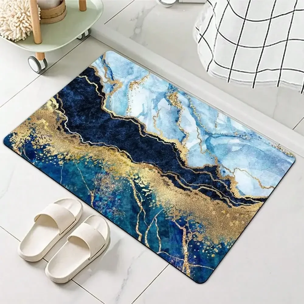 Marble Gold Vein Foil Modern Luxury Carpet Mat Rug Non Slip Easy Clean Home Decor Bathroom Bedroom Entryway Door