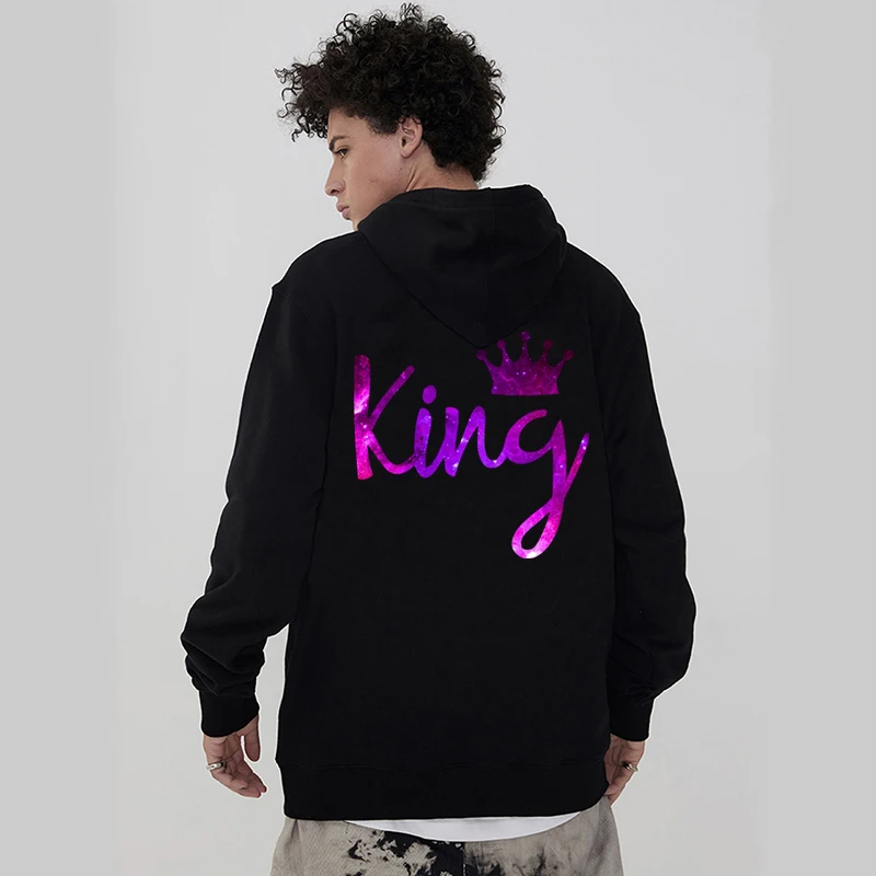 Starry Sky Graphics King Queen Printed Hoodie Couple Fashion Sports Tops Harajuku Crown Casual Lomg Sleeve Women Men Sweatshirts