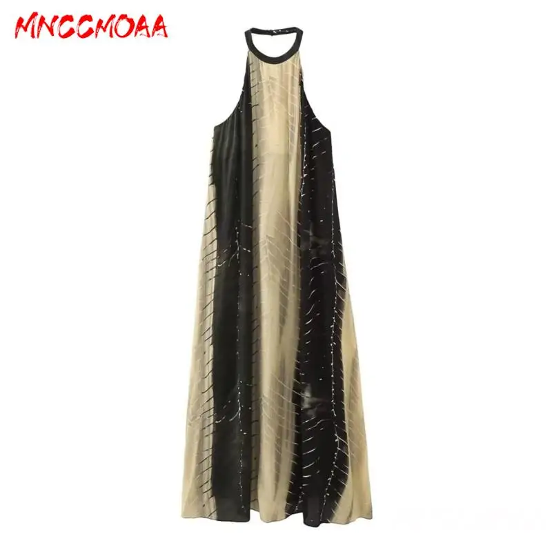 

MNCCMOAA-Women's Loose Round Neck Printing Party Dress, Female Casual Sleeveless Commuting Pullover Dresses, Fashion, 2024