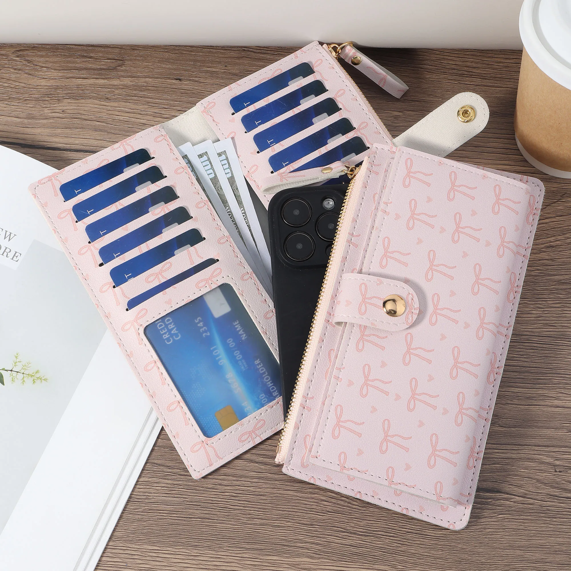 Women's long wallet, coin wallet, multi card slot function wallet, elegant folding wallet for women, with card slot and zipper p