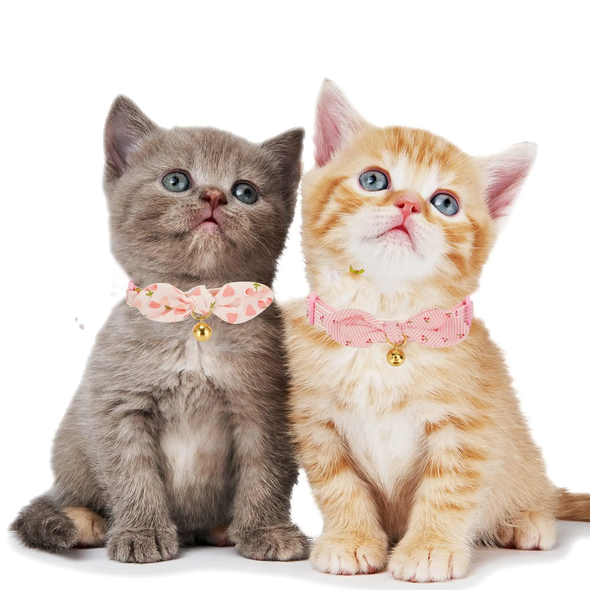 Cotton Bowtie Cat Collar with Bell 2 Pack Adjustable Breakaway Kitten Collars with Removeable Bow Pink Girl Cat Collars - view 5