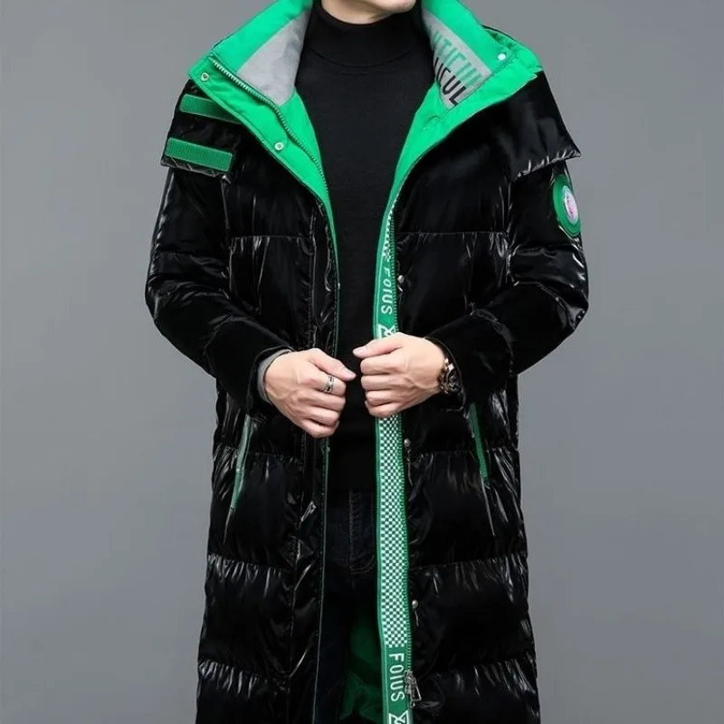 New Winter Jacket Men\'s Long Luxury Business Thickened Down Cotton Warm Parkas Men\'s Street Snow Cold-proof Hooded Padded Coat