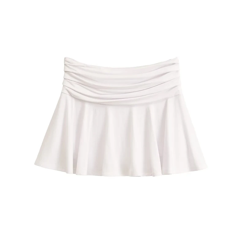 KEYANKETIAN 2026 Summer New Women's Ruffled decoration Mini Skirt Sport style Elastic Waist Slim Solid color A Line Skirt