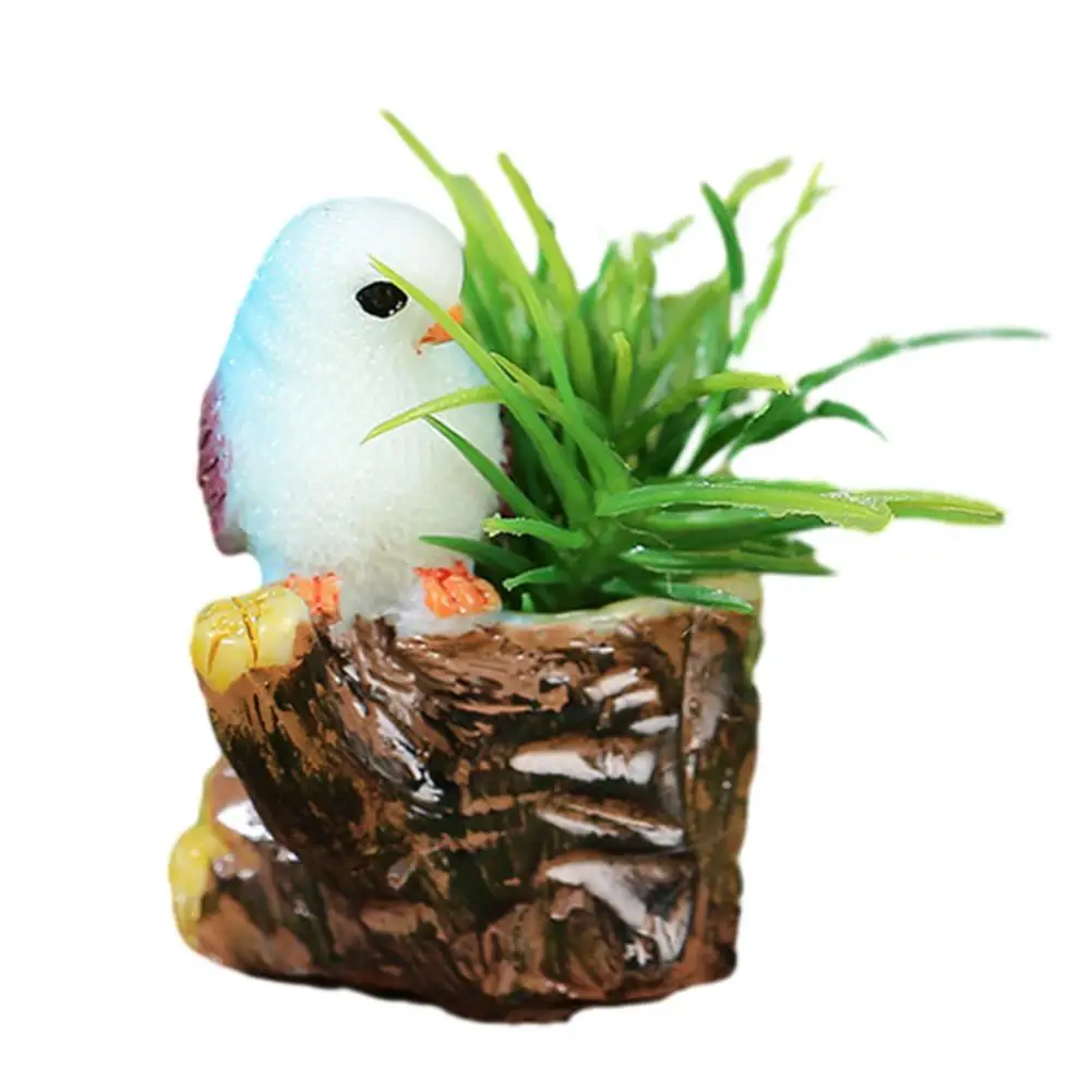 Statue Miniature Fairy Garden Accessory Set Resin Tree Stump Figurine with Bird Artificial Plants for Diy Moss Terrariums Home