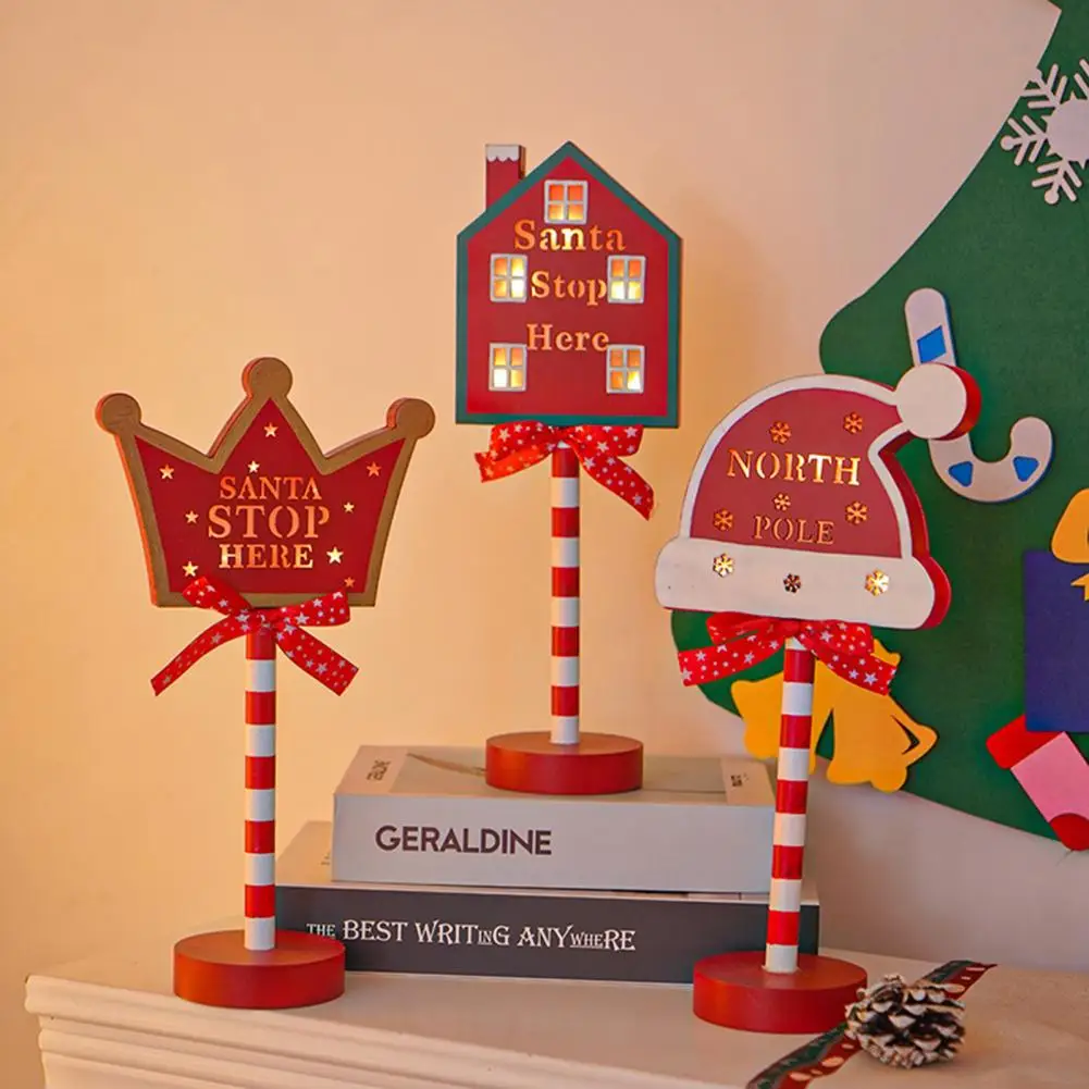 Vintage Street Sign Light Indoor Street Sign Decor Vintage Christmas Street Sign with Santa Stop Here North Pole for Desktop