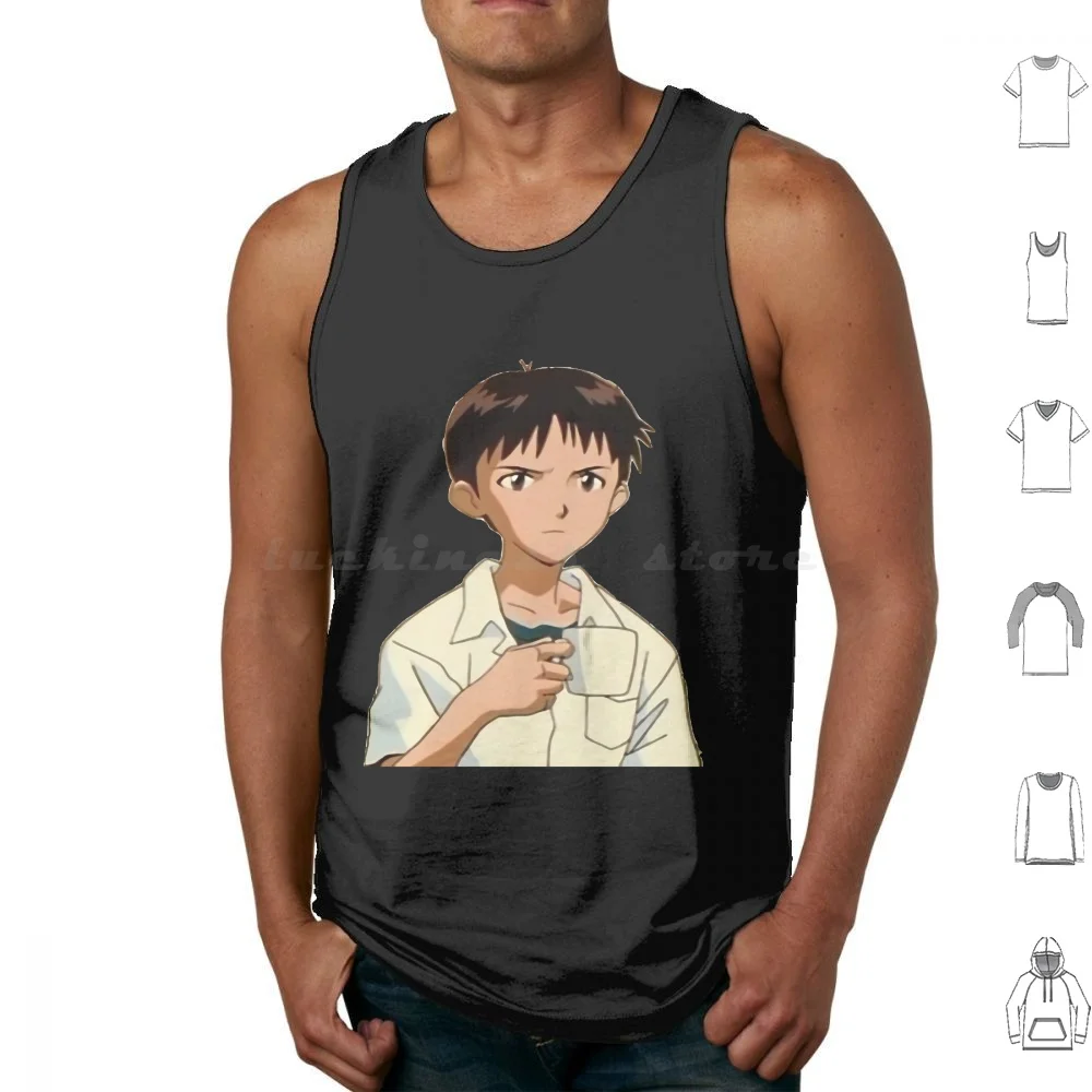 Shinji Holding A Mug Tank Tops Vest Sleeveless Shinji Holding A