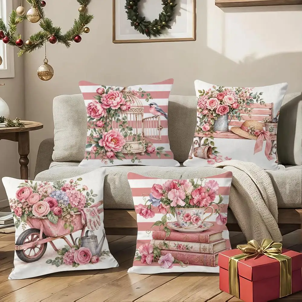 Blush Garden Keepsakes Cushion Cover 1/4Pcs Soft Plush Cushion Case Throw Pillowcase Cozy Home Sofa Bed Living Room Decor