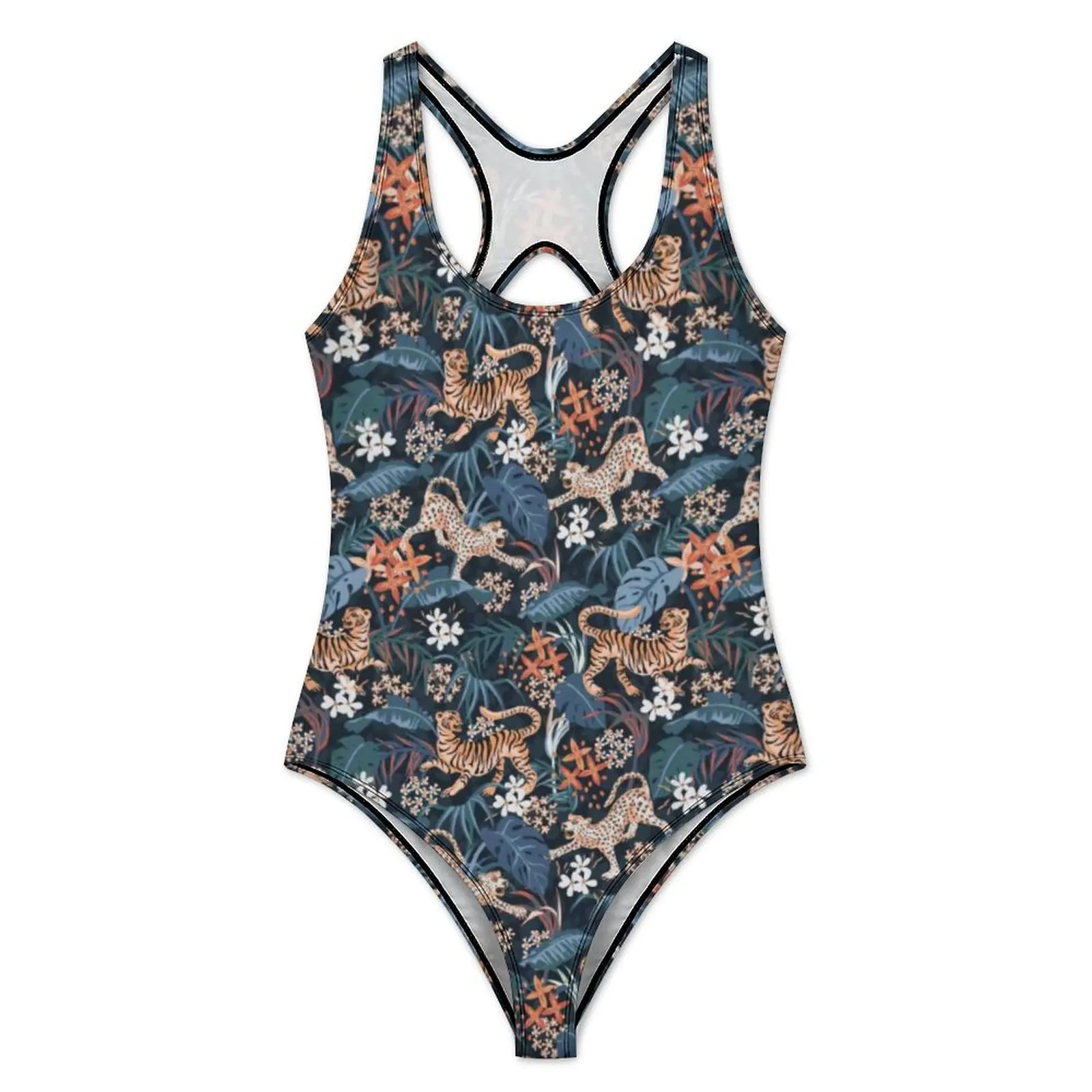 Leopard And Tiger Swimsuit Palm Leaf Jungle Animal One Piece Swimwear Push Up Monokini Sexy Holiday Rave Printed Beach Wear