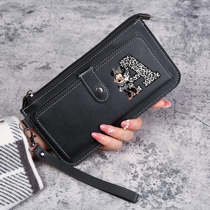 Disney Mickey Minnie Card Slot Long Wallet Credit Card Zero Multifunction Large Capacity Mobile Phone Buckle Leather Wallet Gift