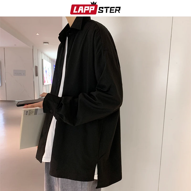 LAPPSTER Men Solid Shirts Clothing Vintage Clothes 2023 Mens Button Up Shirt White Harajuku Shirts Male Korean Fashion Blouses