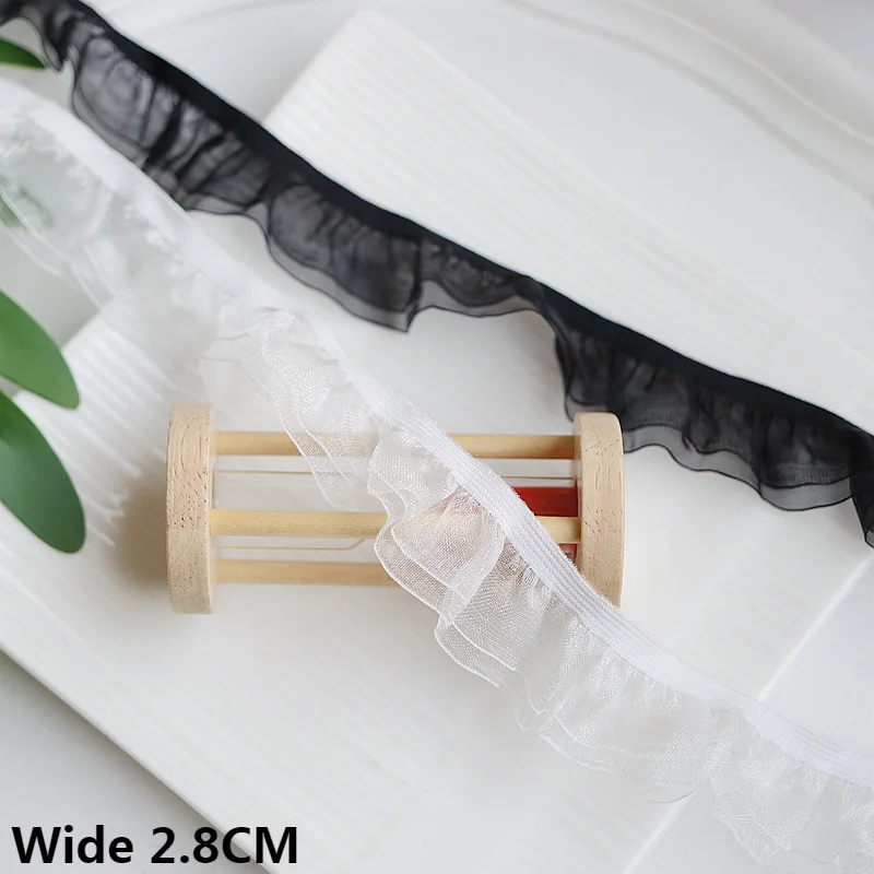 

2.8CM Wide White Black Double Layers Mesh Pleated Stretch Lace Ribbon Elastic Ruffle Trim DIY Crafts Wedding Dress Sewing Decor