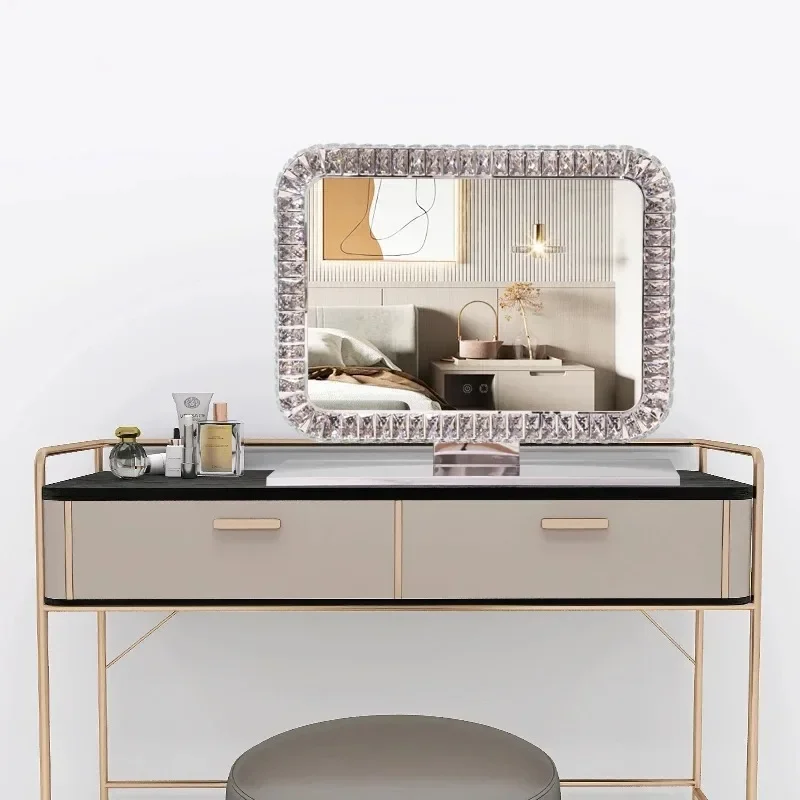 

Luxury shiny crystal diamond salon touch screen LED table top horizontal Makeup Vanity Mirror