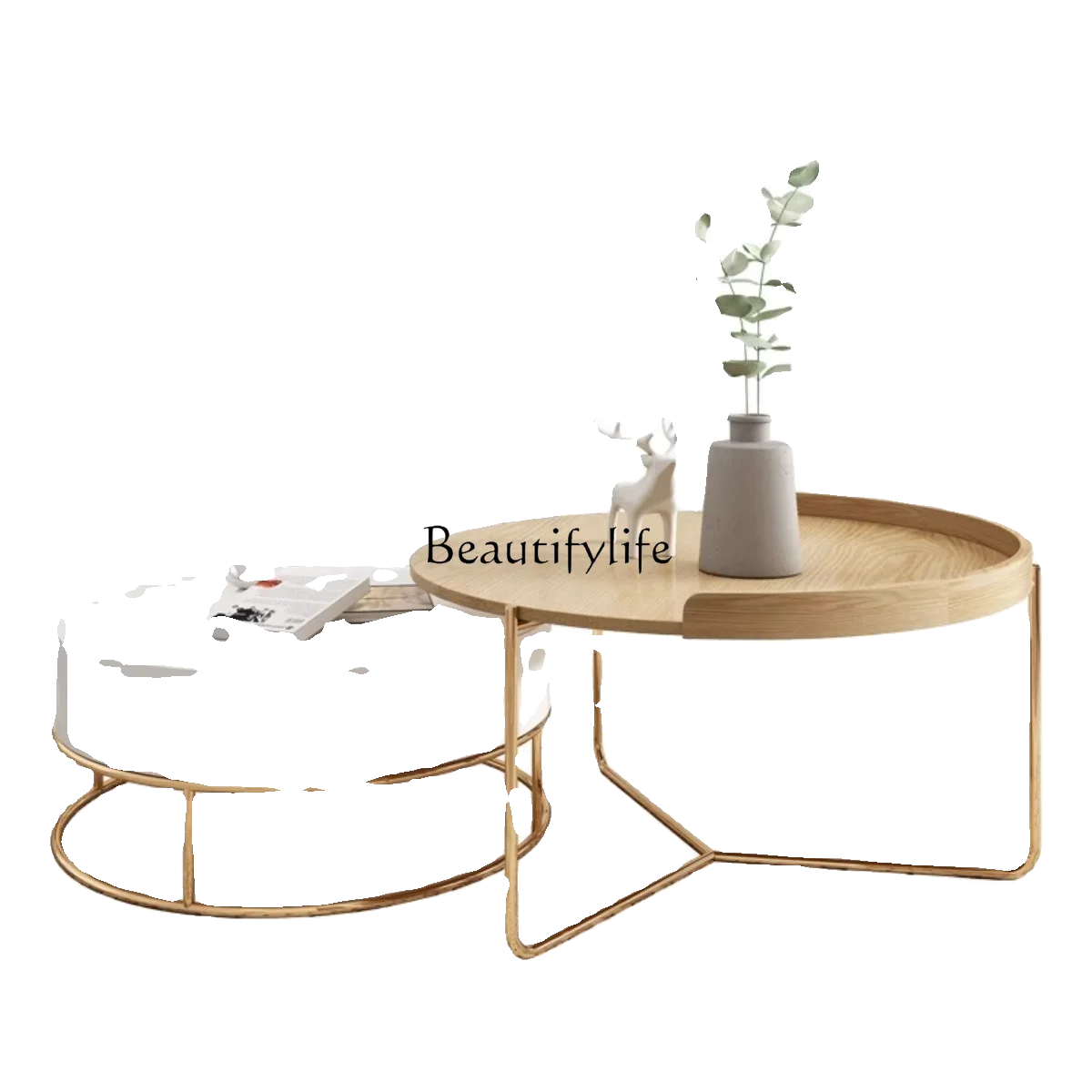 

ls 27Nordic simple small apartment storage creative coffee table living room balcony modern light luxury round coffee table with