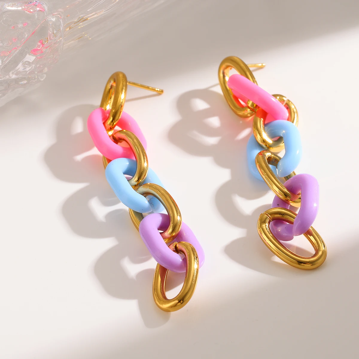 

Colorful Gold Plated Stainless Steel Acrylic Jewelry Set Geometric Handmade Cable Chain Necklace Earrings Bracelet set for Women