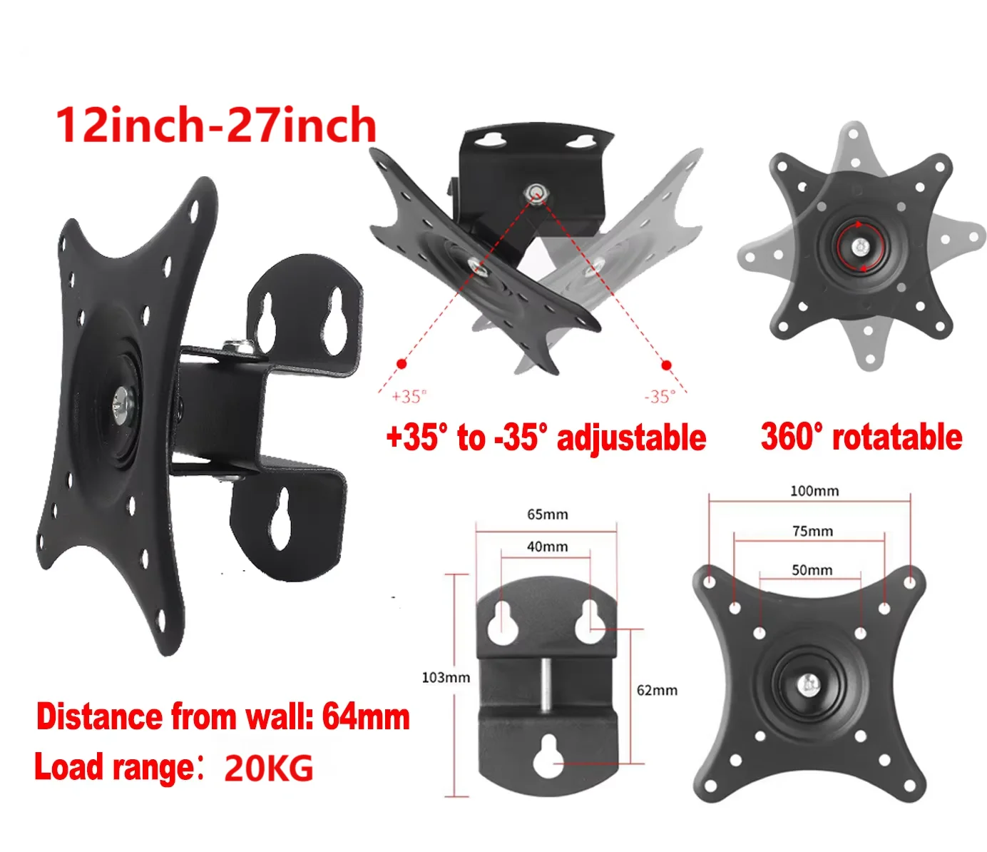 Uchwyt ścienny do telewizora 7-32 cali, mocowanie na zatrzask, płaski wspornik, uniwersalny metalowy uchwyt na tablet, ramka do monitora LCD LED TV, VESA 75/100mm — zdjęcie produktu 5