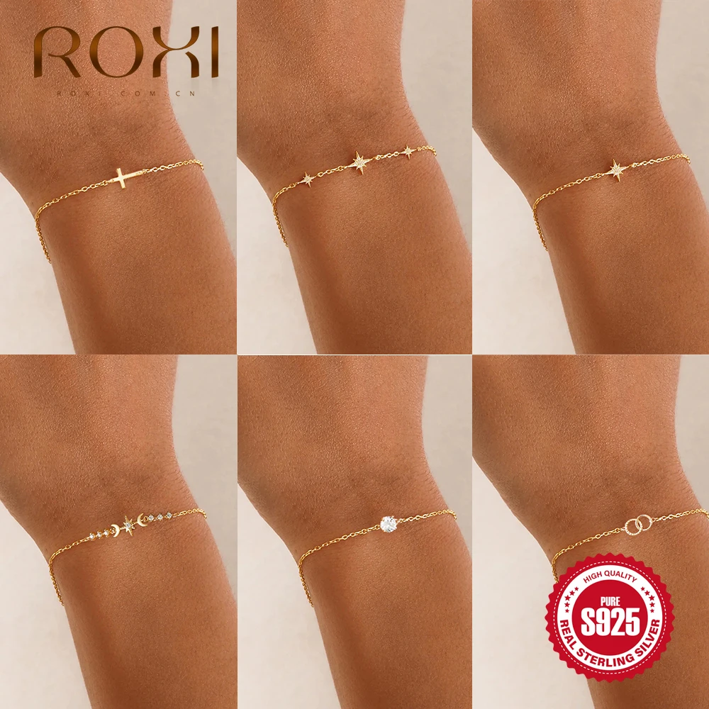 

ROXI 925 Sterling Silver Gold Plated Dainty Bracelet (Cross/Star/Moon//Link) Romantic Valentine's Day Gifts Jewelry For Women