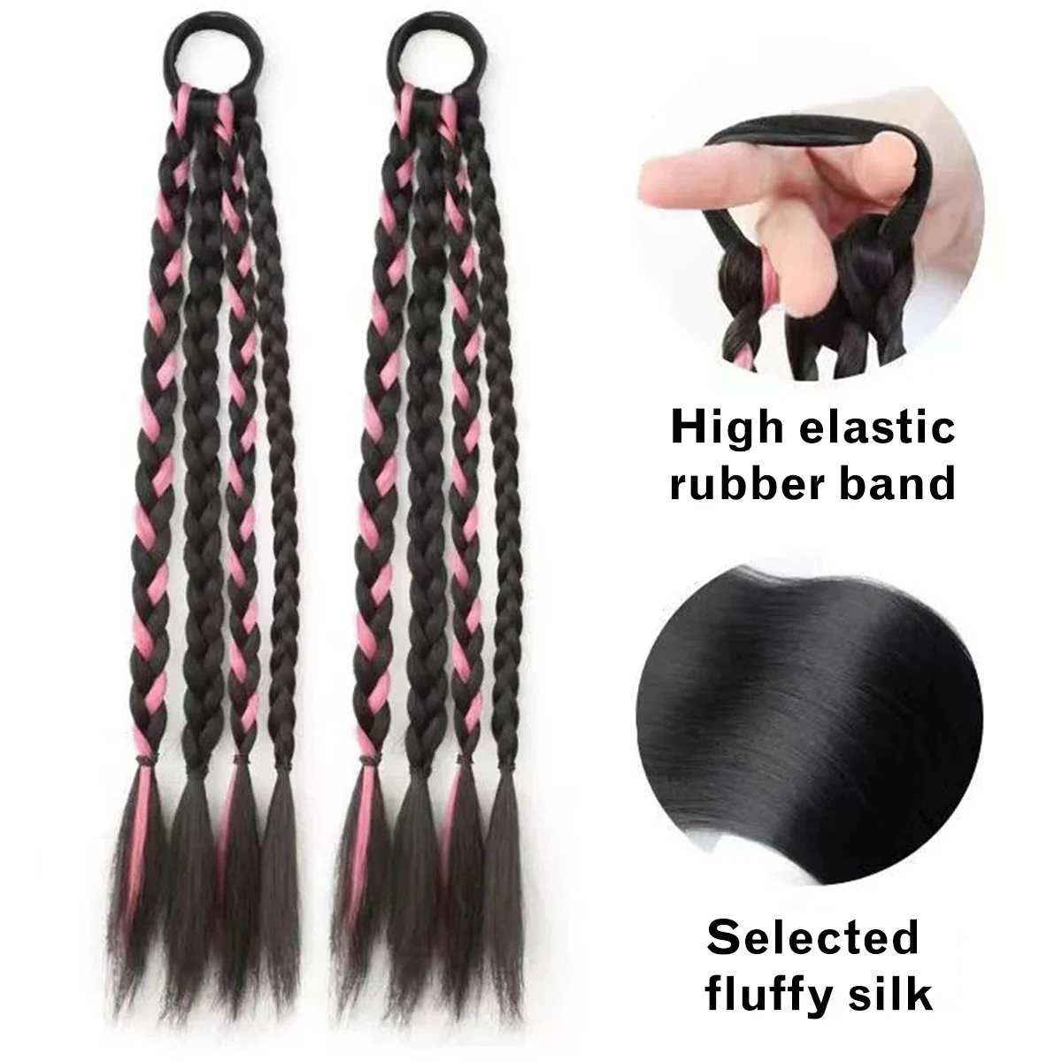 Rambut lurus sintetis tinju dikepang wig ekor kuda wanita lucu ekstensi rambut ekor kuda ganda menyoroti tahan panas