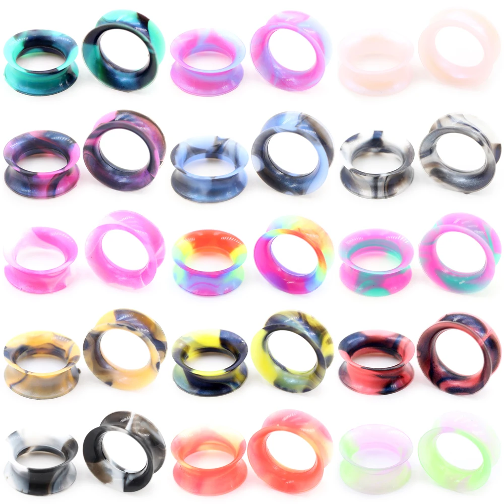 2er-Set mehrfarbige, hohle, flexible Silikon-Ohrstöpsel, Tunnel, Expander, Dehner, Ohrringe, Piercing-Körperschmuck