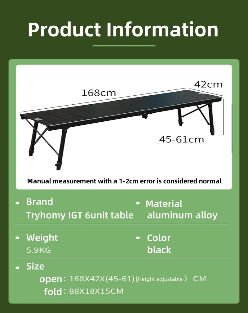 Tryhomy Outdoor Camping IGT Tisch IGT 6-Einheit Tisch Tragbare Aluminiumlegierung Ultraleicht Klapp Camping Schreibtisch BBQ Picknick IGT Tisch Neu – Detail 1