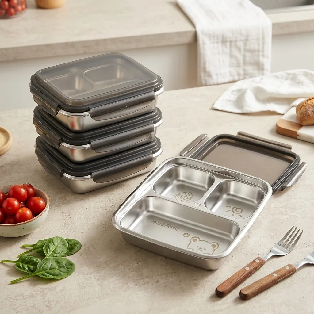 Reusable 304 Stainless Steel Divided Lunch Box Portable Sealed Leak-proof Students Kids Bento Box Microwave Safe Food Container