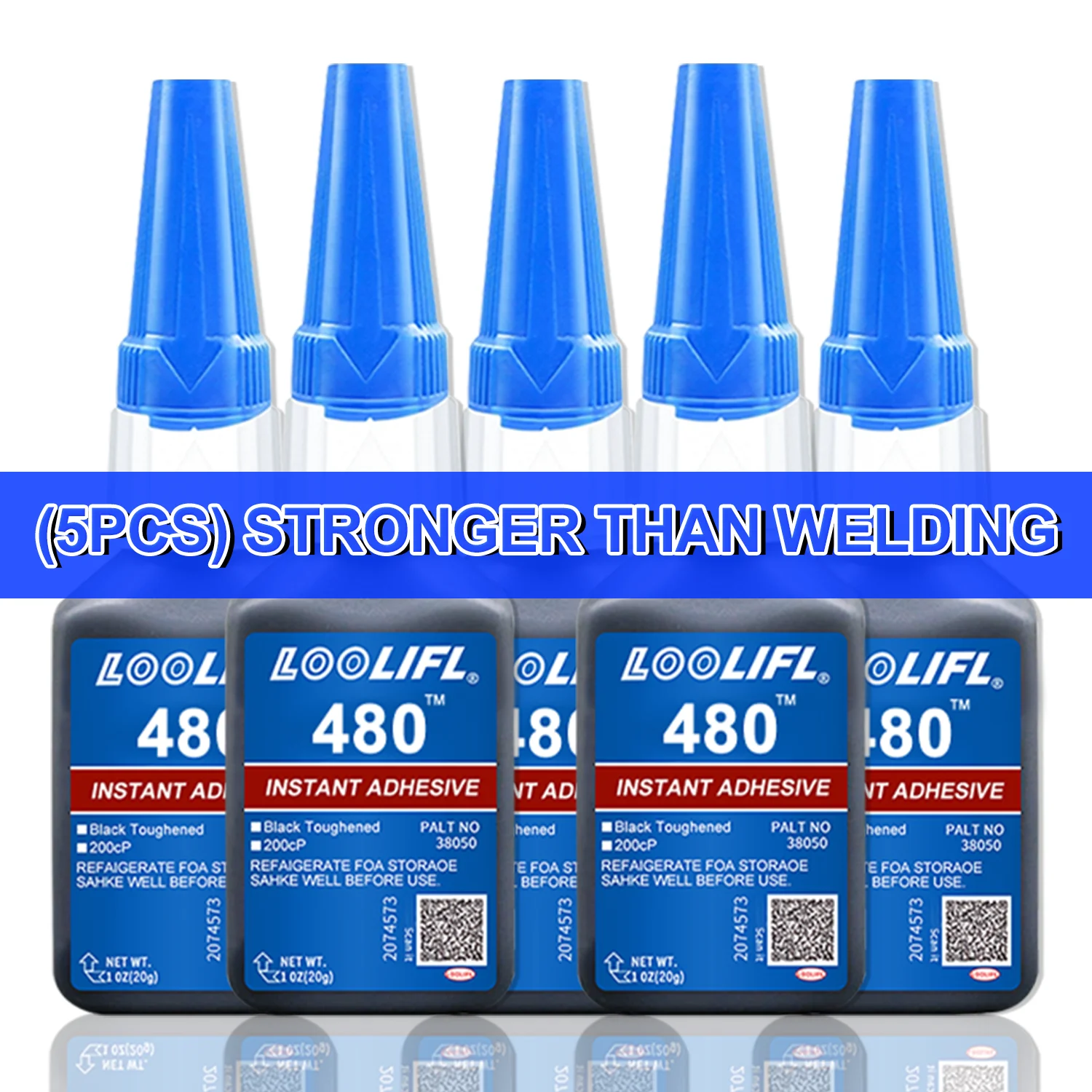 LOOLIFL 5 Stück 480 schwarzer Superkleber, schnell klebender Klebstoff für Leder, Gummi, Holz, Metall, starker Flüssigkleber, Notfall-Reparaturkleber