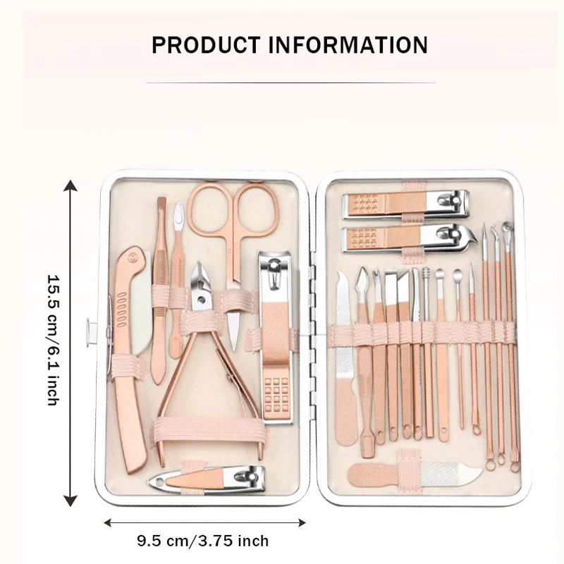 7-23 pz/set Kit di strumenti per Nail Art in acciaio inossidabile oro rosa tagliaunghie tagliaunghie Trimmer EarPick Grooming Kit Manicure Set