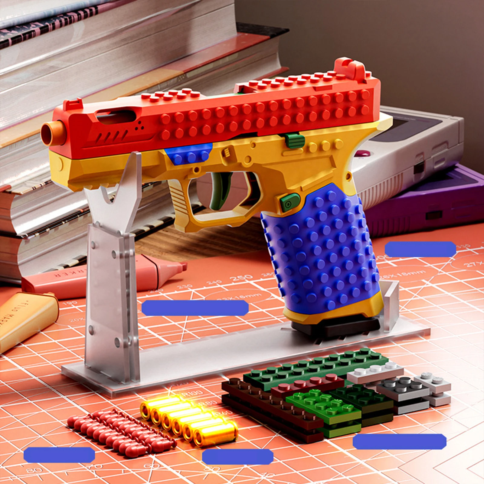 2025 빌딩 블록 권총 연속 발사 장난감 총 탄피 배출 에어소프트 블로우백 빈 탄피 배출 야외 게임 (소년 및 성인용)